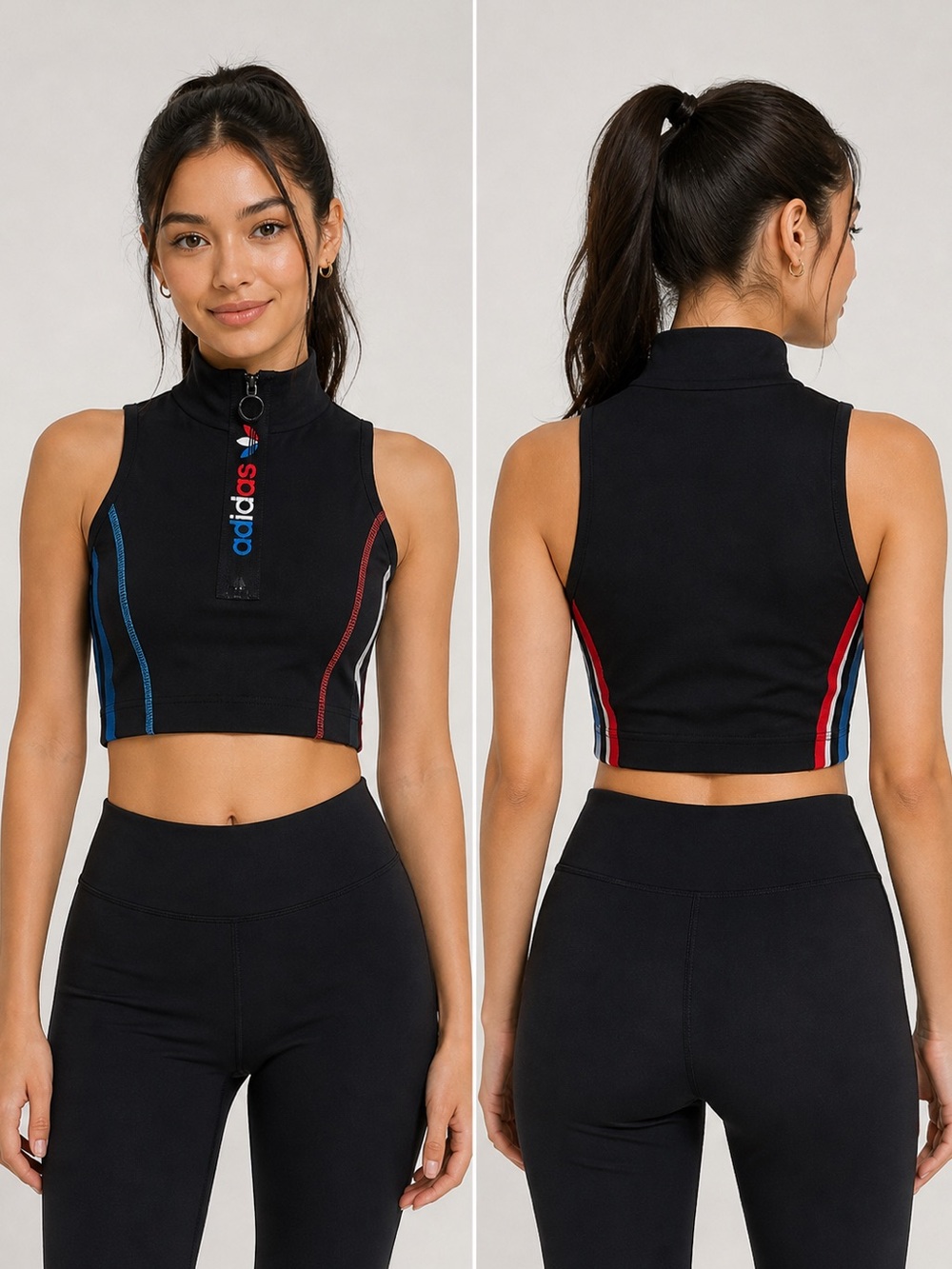 Adidas Sleeveless High Neck Zip Crop Top